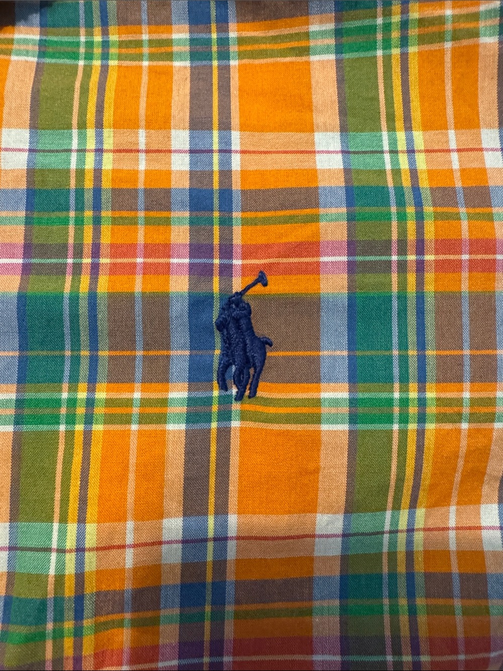Boys Ralph Lauren Orange Plaid Short-Sleeve Shirt with Navy Pony size 14/16